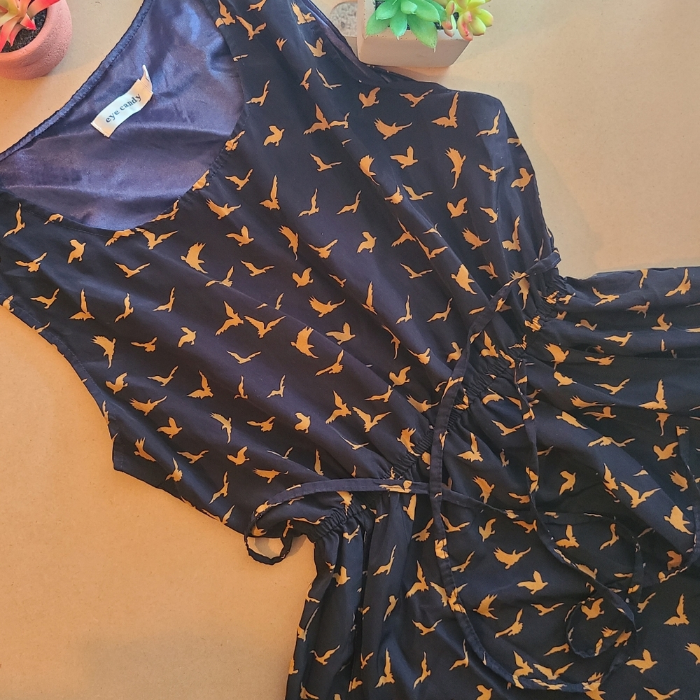 Eye Candy Blue & Gold Sleeveless Dress Size Medium
